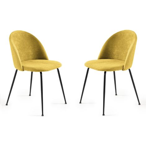 Sedia da pranzo in tessuto Giallo e gambe metallo Nero - KAREN 2 sedie (1/5)