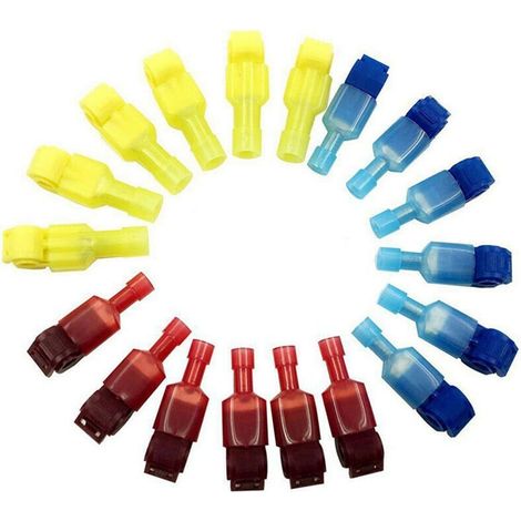 Connecteur T-Tap - Raccord Rapide Sans Découpure Ni Décapage - Pour Câbles 0,5 à 6,0 mm² - 60 Pièces (30 Paires) - Rouge Bleu Jaune (1/5)