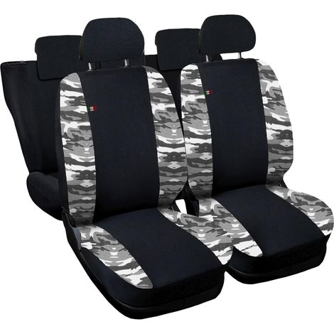 Lupex shop - Coprisedili Auto Compatibili per A1, Made In Italy, set di copri sedili anteriori e posteriori con copri poggiatesta incluso, tessuto poliestere, colore - Nero - Mimetico Chiaro