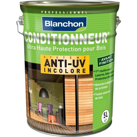 Blanchon – Conditionneur haute protection Anti-UV incolore 5 L – Application directe sur tous bois – Non filmogène et sans odeur (1/5)