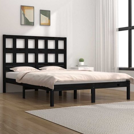 Estructura de cama de madera maciza de pino negro 200x200 cm (1/5)