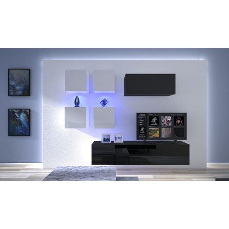 Ensemble meuble TV NEXT 200 AN200-17BW-HG22-1B noir-blanc brillant 236 cm