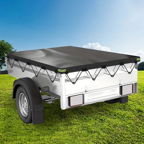 Telo di copertura piatto per rimorchio 214 x 122 x 13 cm per rimorchi con fune di ormeggio, in tessuto Oxford rinforzato, impermeabile, antivento e antistrappo, adatto a molti rimorchi per auto.