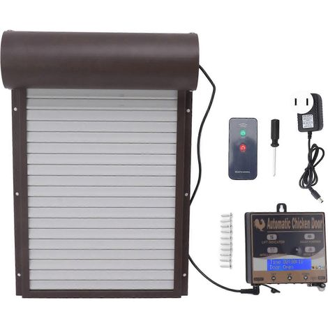Automatische 3-in-1 Hühnerstalltür mit Lichterkennung, Timer und Fernbedienung, für die Zucht, 100-240 V, brauner US-Stecker.