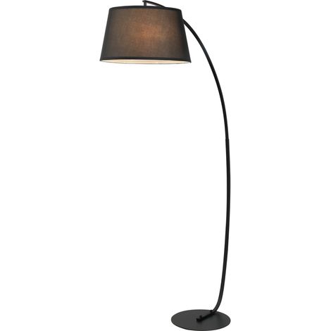 Lampadaire arqué avec abat-jour en tissu et interrupteur au pied. Ø47 x 105 x 190 cm. Noir (1/5)