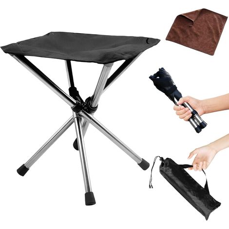 Chaise Pliante Camping, Tabouret Pliant Portable, Mini Chaise Pliante Portable, Tabouret Camping et Chiffon de Nettoyage Marron pour Pêche Randonnée Camping et Activités de Plein Air(Noir) (1/5)