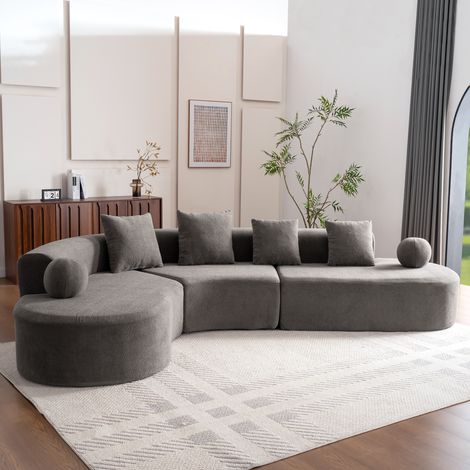 Canapé 5 places en chenille, canapé d'angle L avec coussin 327x215x80 cm, grand 5–6 places, assise épaisse 7 cm, sans montage, gris clair (1/5)