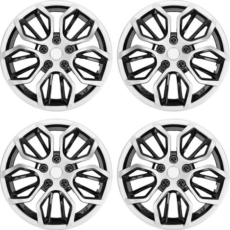 4 pièces 14 pouces enjoliveurs enjoliveurs de roue de remplacement pour citroën AX R14 enjoliveurs roues jantes couverture argent noir (1/5)