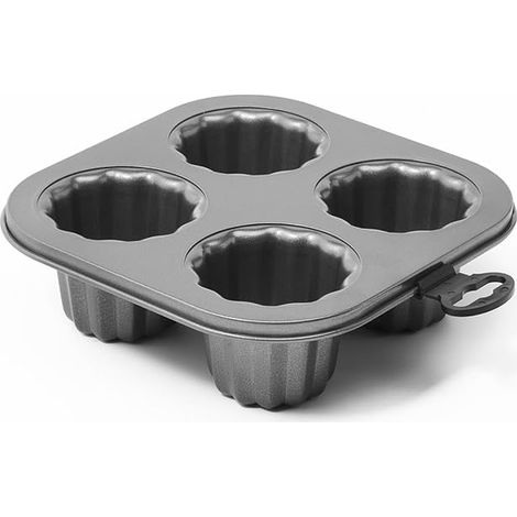 4 Cavity Fluted Carbon Steel Cake Pan - Cake Pan for Oven, Baking Tin, Grey (1/4)
