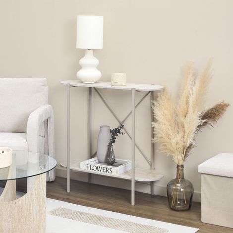 Console - Home Deco Factory - Terra Nova - épurée - Naturelle - Blanc Et Beige