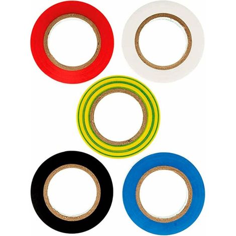 Assortiment de ruban adhésif isolant PVC 19mm x 10m pour fils électriques tension de rupture 6000V Scotch Electricité Résistant Protection, rouge blanc bleu noir jaune/vert (1/2)