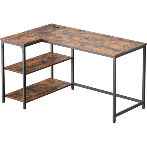 Vasagle – Bureau d'angle en L avec étagères réglables – Prises électriques et ports USB intégrés – 120 x 80 cm – Structure robuste en aggloméré et acier (1/5)