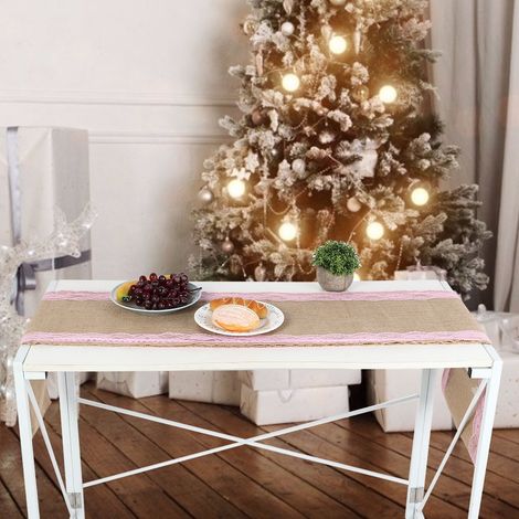Tischläufer für Weihnachtsfeiern, Tischdecke, Tischläufer, Tischläufer, Tischdekoration, Rosa (1/5)