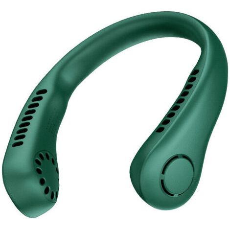 Tragbarer flügelloser Nackenventilator, 5 Geschwindigkeiten, Digitalanzeige, 3000 mAh, große Kapazität, per USB wiederaufladbar, kleiner Handventilator (grün) FLITI