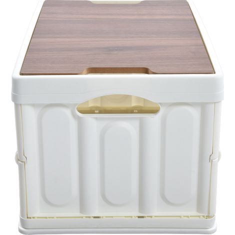 Boîte de rangement pliable grande capacité 30L avec couvercle en bois, empilable et pliable, pour la maison (1/5)