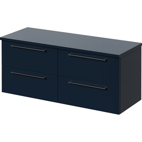 Napoli 460 Deep Blue 1200mm Wall Mounted 4 Drawer Vanity Unit for Countertop Basins - 1200mm - Gunmetal Grey 320mm Handle