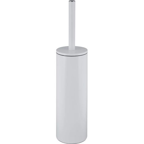 WC-Bürste mit Stahlhalterung – Modell Akira – Austauschbarer Bürstenkopf und robuste Stahlhalterung – mit hygienischem Behälter – Geschlossene WC-Bürste – Freistehend – Mattweiß – 40 x 9,5 x 9,5 cm (1/2)
