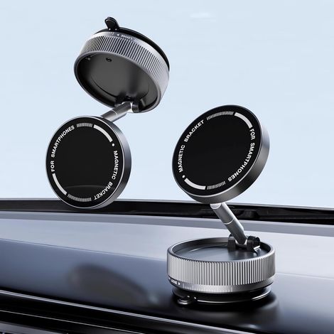Soporte magnético para teléfono de coche - Soporte portátil plegable para salpicadero con ventosa, giratorio 360 grados (negro)