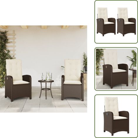 The Living Store Chaises inclinables de jardin lot de 2 et coussins marron rotin - Chaise de jardin (1/5)
