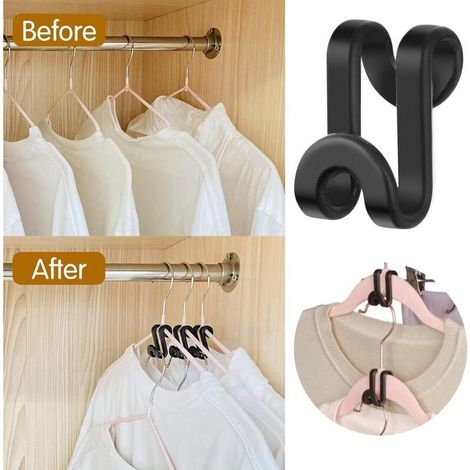Ganchos para perchas de plástico rígido negro – Paquete de 20 mini ganchos en cascada para un almacenamiento óptimo de la ropa.