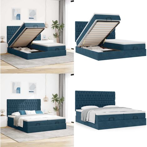 Cadre de lit ottoman avec matelas bleu foncé 200x200 cm velours - Sommier avec tête de lit - Matelas à ressorts ensachés (1/5)