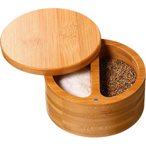 Boîte à Sel - Récipient en Bambou avec Couvercle Pivotant Magnétique et Cuillère Incluse - Pour Sel Poivre et Épices - 1 Pièce (1/5)