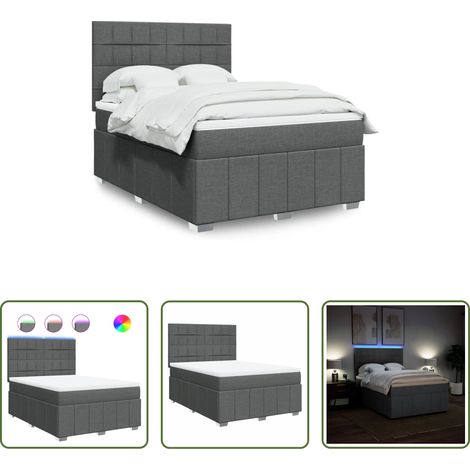vidaXL LED-Beleuchtung - Boxspringbett mit Matratze Dunkelgrau 140x200 cm Stoff (1/5)