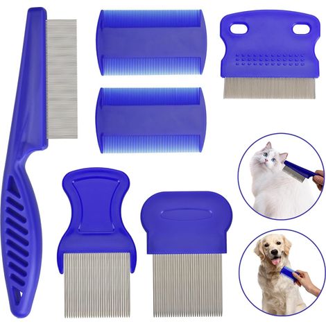 Peigne anti-puces (bleu) pour chats et chiens, lot de 6 peignes anti-poux pour animaux de compagnie de petite, moyenne et grande taille (1/5)