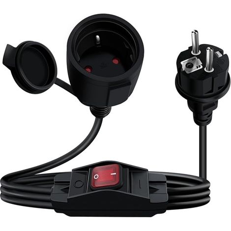 Cable D'extension Schuko Court avec Interrupteur 16A 250V Rallonge Courte Prise IP44 pour Usage Extérieur ou Intérieur Noir 1.5 m (1/5)