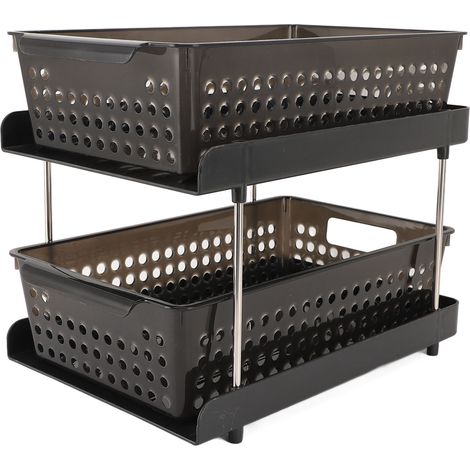 Rangement de bureau 2 niveaux en plastique avec paniers amovibles pour cosmétiques et organisation (1/4)
