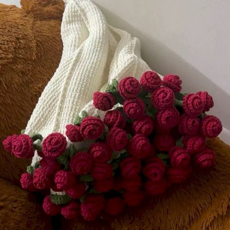 Couverture À Crocheter - Bouquet De Roses En Laine Coton - Jeté Décoratif Pour Canapé Chambre - 80 cm (1/5)