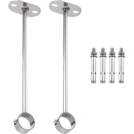 Set of 2 32mm stainless steel curtain rod brackets for closet ceiling with matching screws, silver (1/4)
