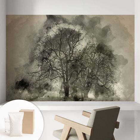 Papier peint intissé classique moderne pour salon et chambre à coucher Décoration rapide avec colle Arbres mystérieux 104x70 cm (1/5)