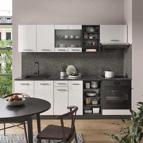 Cucina componibile R-Line, Bianco lucido/antracite, 240 cm , PL Antracite, Vicco (1/5)