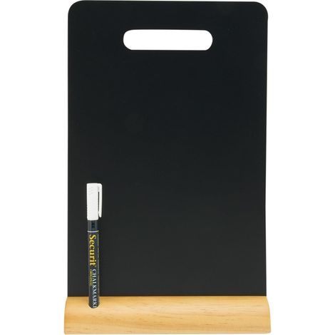 SECURIT - Lavagna da Tavolo con Manico - Per Pennarelli a Gesso Liquido - Per Caffè, Ristoranti, Bar, Negozi - Inserto Rimovibile - Base in Legno Laccato - 33,5x21x6cm - 1 Pennarello Bianco Incluso (1/5)