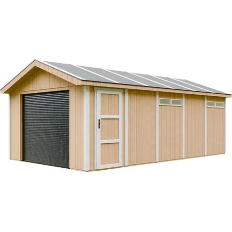 Garage di qualità premium 21 m²- L378xL648 cm- garage per auto, moto, biciclette, macchine da giardinaggio - Costruzione con pannelli LP Smartside - Timbela M992B-HARVEST HONEY