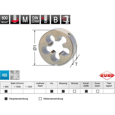 RUKO Schneideisen M DIN EN 22568 HSS, geschliffen M 4 Dicke 5 mm