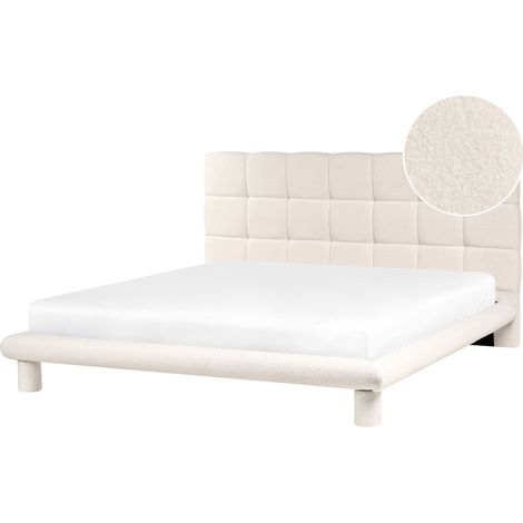 Lit Scandinave en Bouclé 180 x 200 cm Tête de Lit Rembourré Blanc Cassé Cressat (1/5)