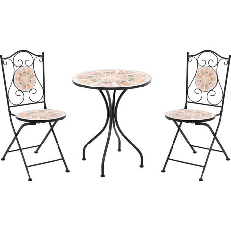 Garden Bistro Set Multicolour Iron Ceramic Mosaic Retro Style Bistro Table and 2 Folding Chairs SETTALA (1/5)