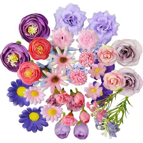 40PCS Fleurs Artificielles Têtes Petites Fleurs en Tissu Rose et Violet pour DIY Bricolage, Scrapbooking Decoration Gateau Mariage Table Fête (1/5)