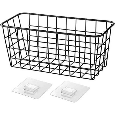 Lot de 2 Paniers de rangement, Adhésifs, Fil de fer, Noir, Cuisine et garde-manger