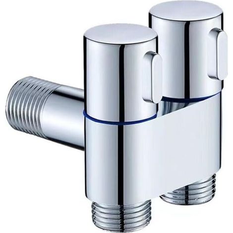 Vanne d'angle à double contrôle, G1/2 1 entrée deux sorties double contrôle robinet de machine à laver vanne triangulaire pour baignoire, douche (1/4)