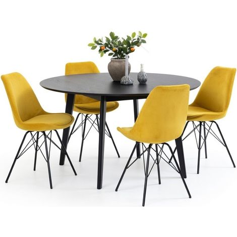 Conjunto de mesas y sillas para comedor Norsica 505, Amarillo + Negro, 76x0x0cm, Diámetro: 140, Número de asientos: 4, Estilo: Contemporary