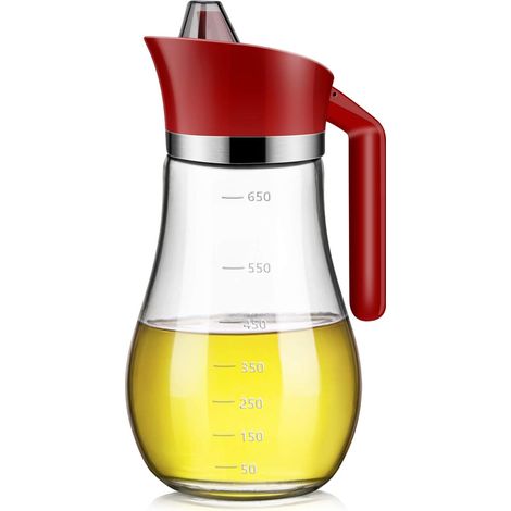 Bouteille Huile Olive et Vinaigre, 650ML Distributeur Bouteille Huile Vide pour la Cuisine, sans Plomb Bouteille en Verre Vide Huile pour Grillades/Pates/Barbecue （Rouge） (1/5)