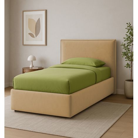 letto singolo con contenitore e rete "zoom" rivestito in tessuto arancione 90x190 cm (1/4)