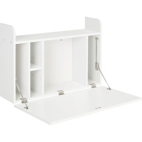 Wall Mounted Table, Drop Leaf Floating Laptop Desk with Space Saving Storage Compartments for Home Office and Study, 77cm x 20cm x 51cm, White