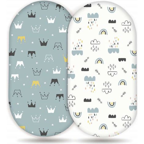 2 Pièces Drap Housse Lit Bebe,Drap Housse Enfant Coton et Respirants pour Nacelle, Berceau, Couffin et Poussette, Convient à Matelas Ovale ou Rectangle 82 x 41cm(C) (1/5)