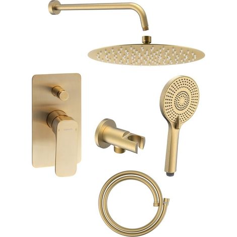 Set de douche à encastrer SPY avec mitigeur à levier, interrupteur réglable, 2 sorties, or mat (1/2)