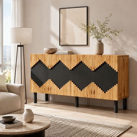 Aparador 140 x 40 x 70 cm, MDF y aglomerado, madera y negro HAVRYA (1/5)