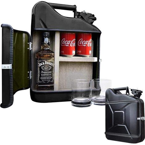 mikamax - Jerrycan Bar - Set da Regalo – Canister – Mobile Bar – Bar Cabinet - 10L - Nero - con Due Bicchieri di Whisky (1/5)